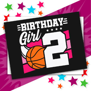 Postal Fiesta de Baloncesto de 2 Años Cumpleaños de Niña 