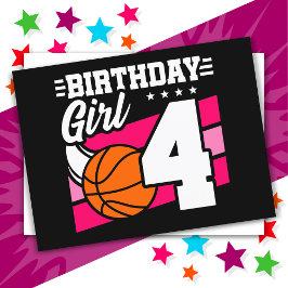 Postal Fiesta de Baloncesto de 4 Años Cumpleaños Niña 4