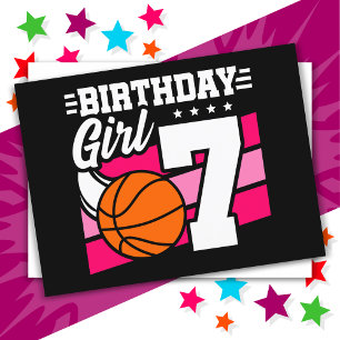 Postal Fiesta de Baloncesto de 7 Años Cumpleaños de Niña 