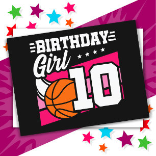 Postal Fiesta de Baloncesto para Niña de 10 Años Cumpleañ