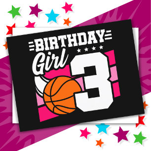 Postal Fiesta de Baloncesto para Niña de 3 Años Cumpleaño