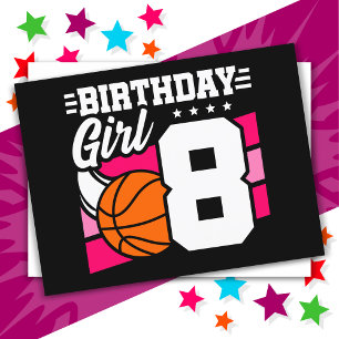 Postal Fiesta de Baloncesto para niña de 8 años cumpleaño