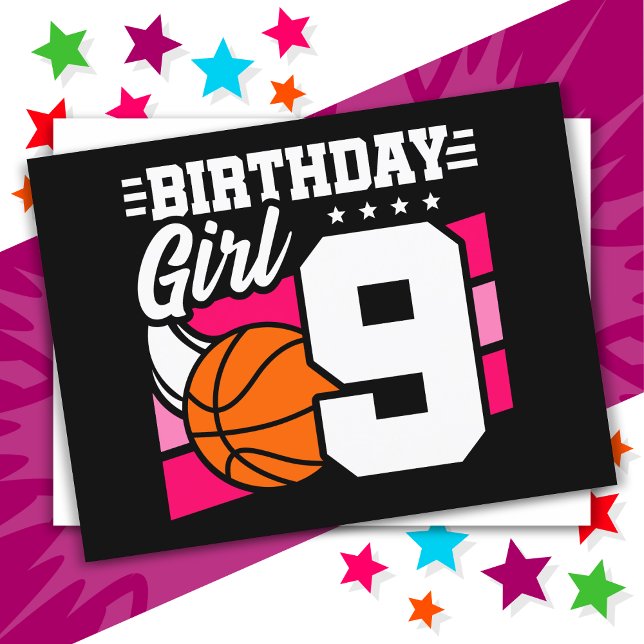 Postal Fiesta de Baloncesto para niña de 9 años cumpleaño (Subido por el creador)