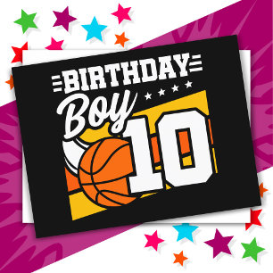 Postal Fiesta de Baloncesto para Niño de 10 Años Cumpleañ