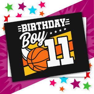 Postal Fiesta de Baloncesto para Niño de 11 Años Cumpleañ