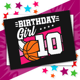 Postal Fiesta de Baloncesto para una Cumpleañera de 10 Añ