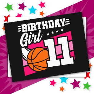 Postal Fiesta de Baloncesto para una niña de 11 años cump