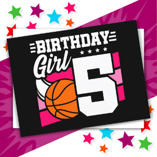 Postal Fiesta de Baloncesto para una niña de 5 años cumpl