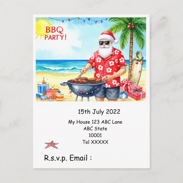 Postal Fiesta de barbacoa de Navidad con Papá Noel (Anverso)
