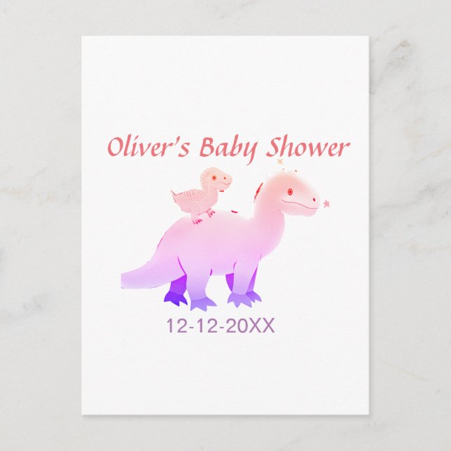 Postal Fiesta de bebé dinosaurio rosa rojo azul púrpura a (Anverso)