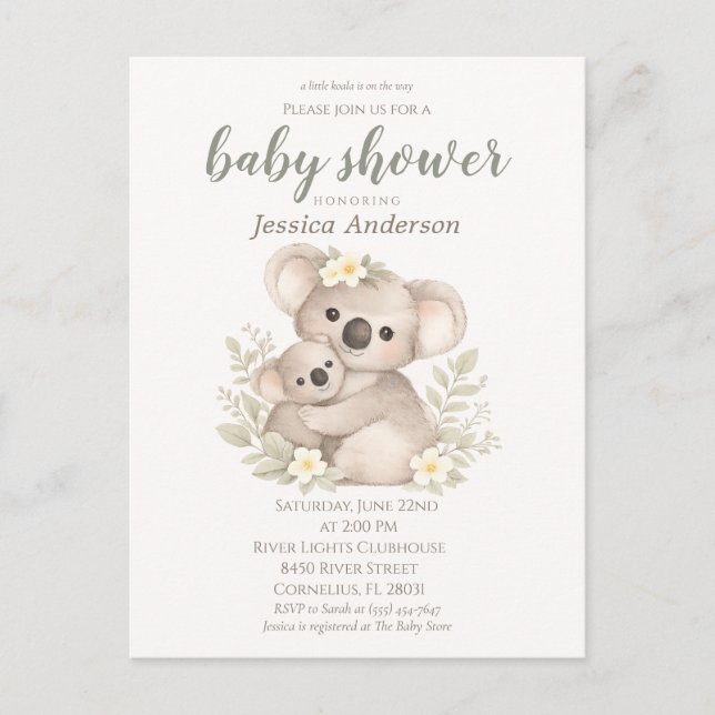 Postal Fiesta de Bebé Koala Boho Neutral (Anverso)