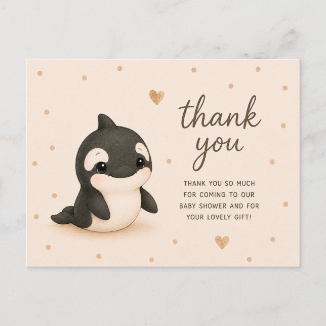 Postal Fiesta de Bebé Orca Ballena Asesina Agradecimiento (Anverso)