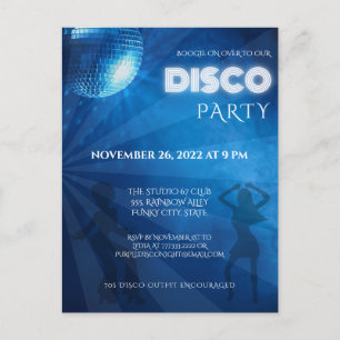 Postal Fiesta de Bola de Discoteca Azul Genial