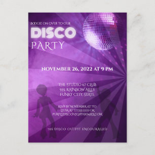 Postal Fiesta de Bola de Discoteca Morada Genial
