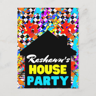 Postal Fiesta de Casa de Hip Hop Retro Neon