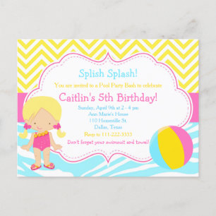 Postal Fiesta de chicas rubias en la piscina Bash Party