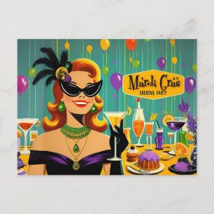 Postal Fiesta de Cocktail Retro Mardi Gras de los 50