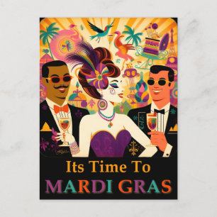 Postal Fiesta de cócteles de Mid Century Mardi Gras