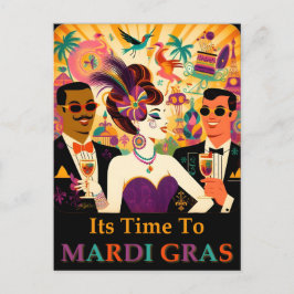 Postal Fiesta de cócteles del Mardi Gras Retro de Mediado