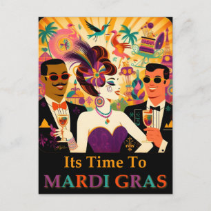 Postal Fiesta de cócteles del Mardi Gras Retro de Mediado