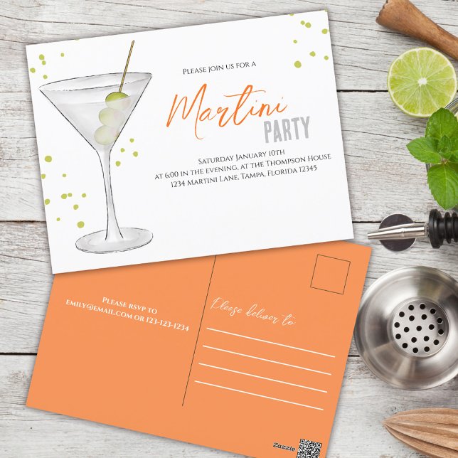 Postal Fiesta de cócteles Retro Typography Martini (Subido por el creador)