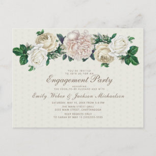 Postal Fiesta de compromiso floral vintage crema blanco m