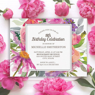 Postal Fiesta de cumpleaños 18 de Morple Pink Watercolor 