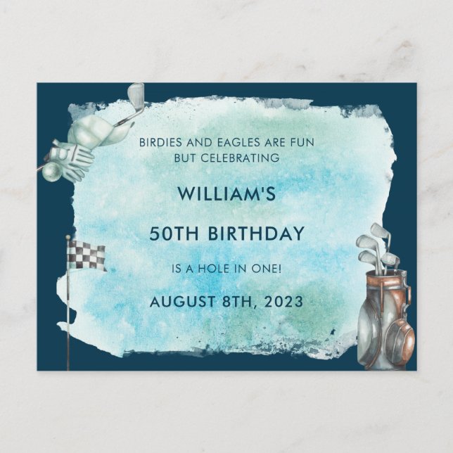 Postal Fiesta de cumpleaños 50 de Golf Aquarela (Anverso)