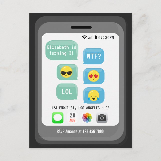 Postal Fiesta de Cumpleaños con Emoji (Anverso)