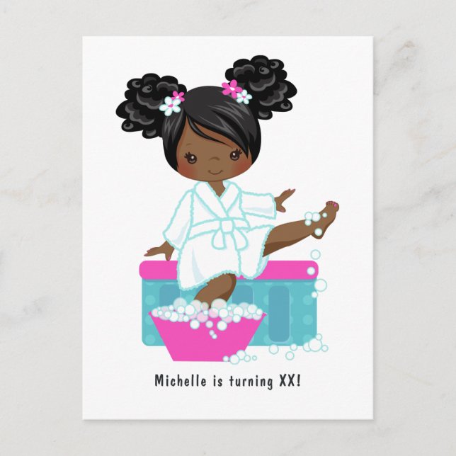 Postal Fiesta de cumpleaños con pijamada de spa para niña (Anverso)