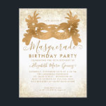 Postal Fiesta de Cumpleaños con Purpurina Blanca de Masqu<br><div class="desc">Invitación de Fiesta de Cumpleaños con Purpurina Blanca de Masquerade con Brillo Dorado Glamour Moderno</div>