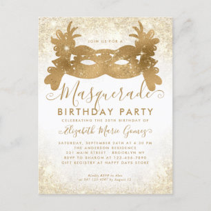 Postal Fiesta de Cumpleaños con Purpurina Blanca de Masqu