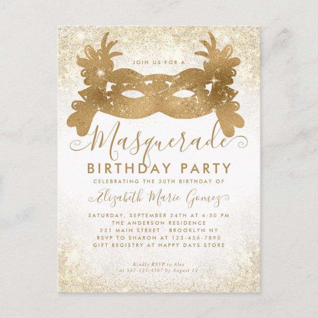 Postal Fiesta de Cumpleaños con Purpurina Blanca de Masqu (Anverso)