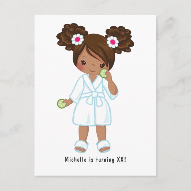 Postal Fiesta de cumpleaños con spa y pijamada para niñas (Anverso)