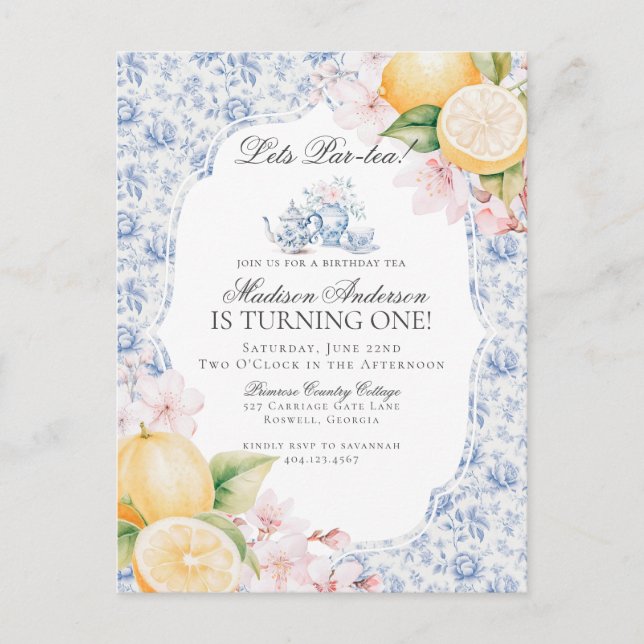 Postal Fiesta de Cumpleaños con Té de Chinoiserie Floral  (Anverso)