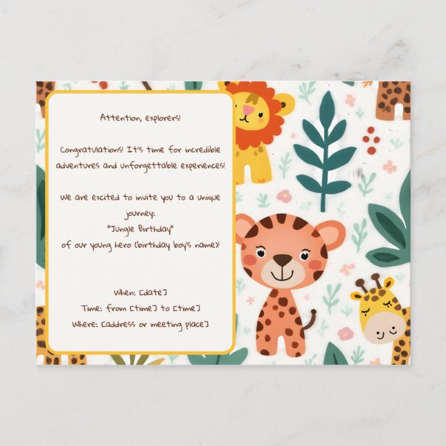 Postal Fiesta de cumpleaños con tema de aventura en la se (Anverso)