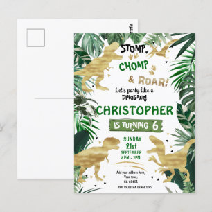 Postal Fiesta de Cumpleaños con Tema de Dinosaurios