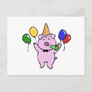 Postal Fiesta de cumpleaños con un cerdo lindo elegir col