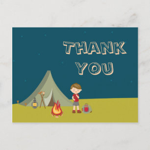 Postal Fiesta de cumpleaños de acampada del niño gracias