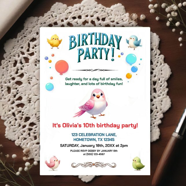 Postal Fiesta de Cumpleaños de Amigos Emplumados para Niñ (Subido por el creador)