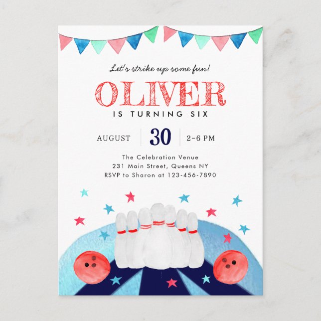 Postal Fiesta de cumpleaños de Bowling Boy que hizo broma (Anverso)