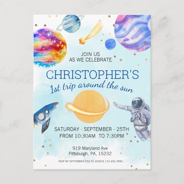 Postal Fiesta de cumpleaños de Boy Astronaut Space (Anverso)