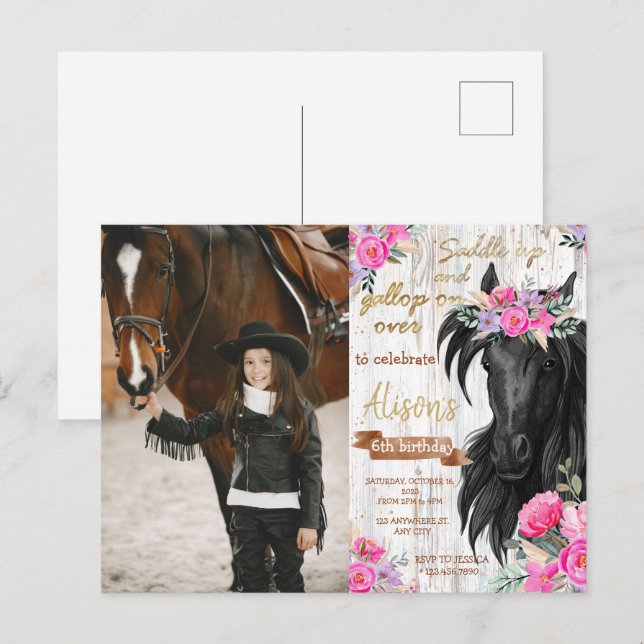 Postal Fiesta de Cumpleaños de Caballo Cumpleaños Rústico (Anverso / Reverso)