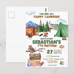 Postal Fiesta de cumpleaños de camping niños modernos