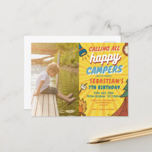 Postal Fiesta de cumpleaños de camping para niños moderno