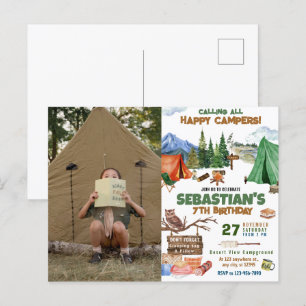 Postal Fiesta de cumpleaños de camping para niños moderno
