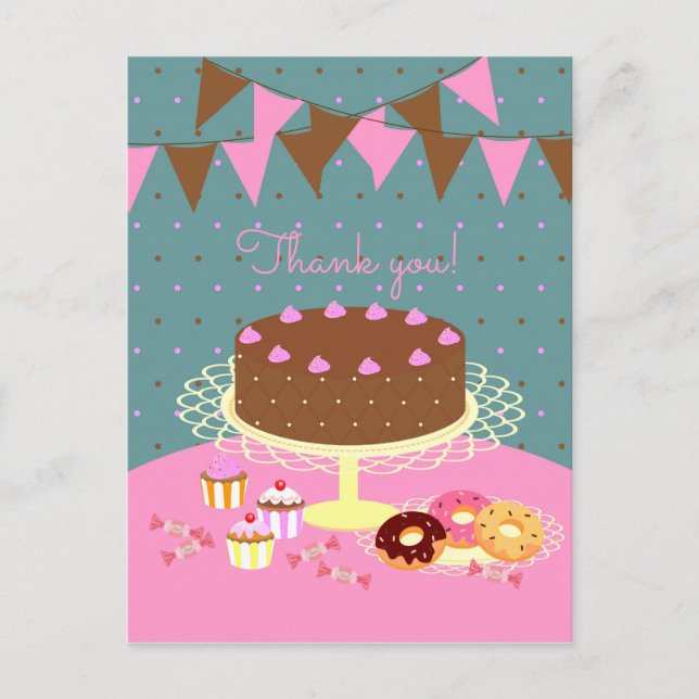 Postal Fiesta de cumpleaños de chica de pasteles de choco (Anverso)