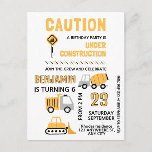 Postal Fiesta de cumpleaños de construcción