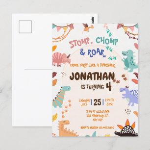 Postal Fiesta de Cumpleaños de Dinosaurios