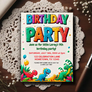 Postal Fiesta de cumpleaños de dinosaurios para niños col